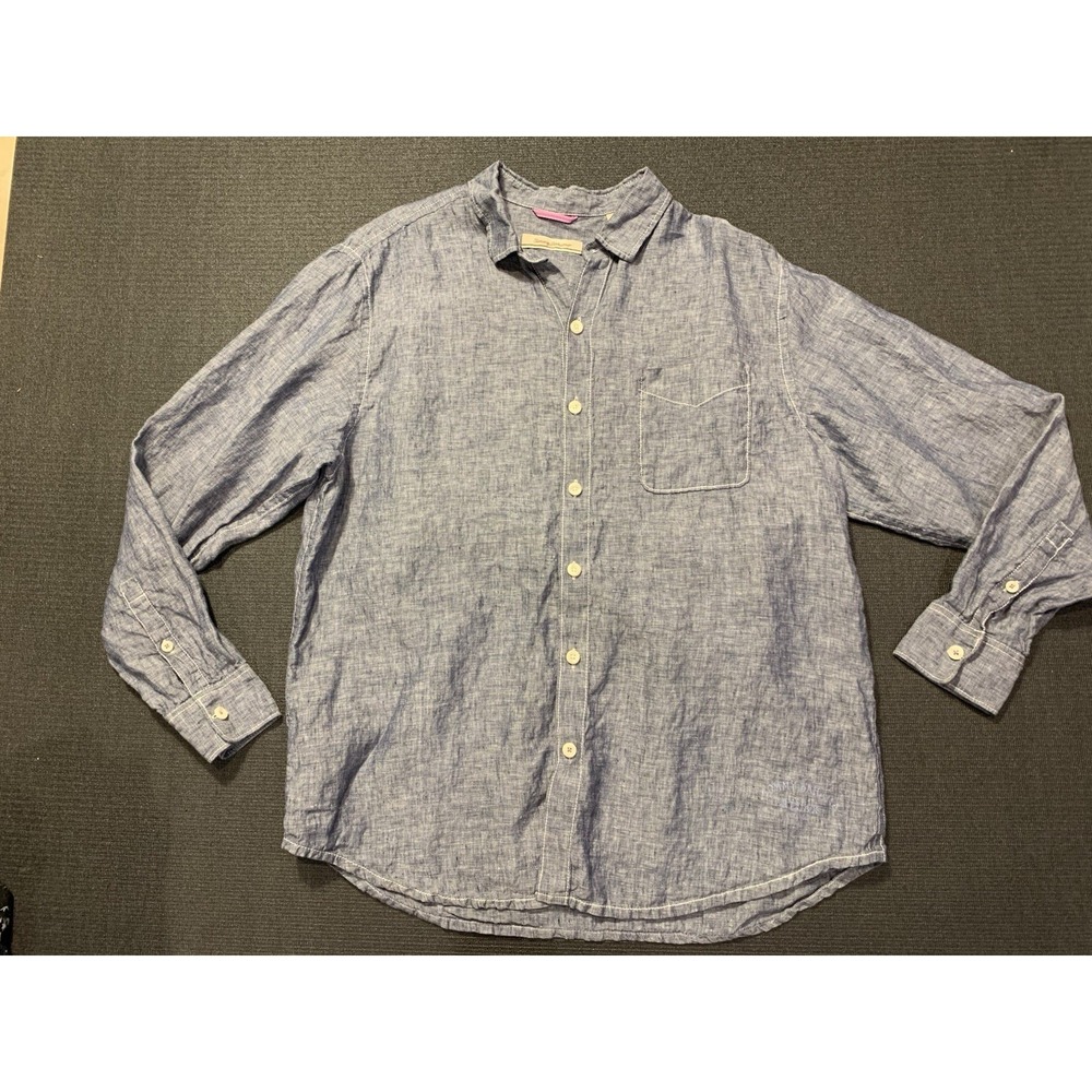 Tommy Bahama Men's Linen Shirt Long Sleeve Casual Button Up Denim Blue Size XL